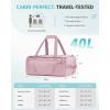 imageECOHUB 40L Gym Bag for Women Men Water Resistant Sports Duffle Bag with Shoe Compartment ampamp Wet Pocket Travel Weekender Camping BackpackPink