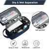 imageECOHUB Toiletry Bag for Men Travel Dopp Kit Water Resistant Small Shaving Kit Wash Bag Toiletry Organizer for Traveling Separate Dry Wet ampamp Toothbrush Pocket Wide Open Black2Blue2