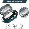 imageECOHUB Toiletry Bag for Men Travel Dopp Kit Water Resistant Small Shaving Kit Wash Bag Toiletry Organizer for Traveling Separate Dry Wet ampamp Toothbrush Pocket Wide Open Black2Green2