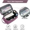 imageECOHUB Toiletry Bag for Men Travel Dopp Kit Water Resistant Small Shaving Kit Wash Bag Toiletry Organizer for Traveling Separate Dry Wet ampamp Toothbrush Pocket Wide Open Black2Pink2
