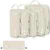 imageECOHUB 5 Set Compression Packing Cubes for Suitcases Organiser Bags Set Travel Essentials with Shoe Bags for Travel Tearresistant Travel Accessories with ID Tag Expandable Packing BagsNavy BlueBeigeCompress
