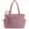 imageECOHUB Large Corduroy Tote Bag for Women with Cup Holder ampamp Luggage Sleeve ampamp Laptop Compartment for Work Travel College CasualPink