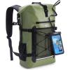 imageECOHUB Waterproof Backpack for Women Men 30L RollTop Closure Heavy Duty Dry Bag for Travel with IPX8 Waterproof Phone CaseGreen