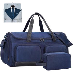 imageECOHUB 2in1 Garment Bag Carry On Travel Duffel Bags WaterResistant Luggage Bag with Wet Pocket Shoe Pouch and Toiletry Bag Lightweight and Durable Hanging Suit Bag for Business and Weekend BlackNavy Blue