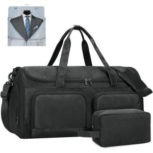 imageECOHUB 2in1 Garment Bag Carry On Travel Duffel Bags WaterResistant Luggage Bag with Wet Pocket Shoe Pouch and Toiletry Bag Lightweight and Durable Hanging Suit Bag for Business and Weekend BlackBlack