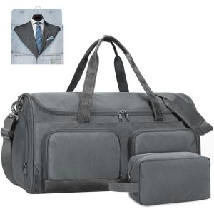 imageECOHUB 2in1 Garment Bag Carry On Travel Duffel Bags WaterResistant Luggage Bag with Wet Pocket Shoe Pouch and Toiletry Bag Lightweight and Durable Hanging Suit Bag for Business and Weekend BlackGrey