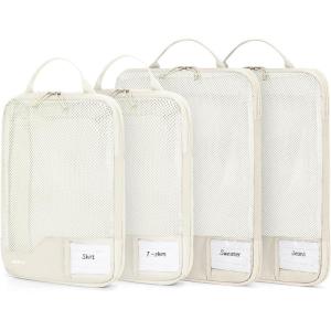 imageECOHUB 4 Set 6 Set Packing Cubes for Travel Durable Suitcase Organizer Bags Set with Personalized Tag Various Sizes Travel Essentials Traveling Accessories for Luggage Machine WashableBeigeCompress