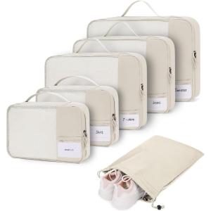imageECOHUB 4 Set 6 Set Packing Cubes for Travel Durable Suitcase Organizer Bags Set with Personalized Tag Various Sizes Travel Essentials Traveling Accessories for Luggage Machine WashableNo CompressBeige