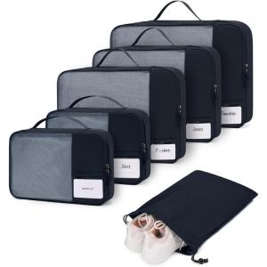 imageECOHUB 4 Set 6 Set Packing Cubes for Travel Durable Suitcase Organizer Bags Set with Personalized Tag Various Sizes Travel Essentials Traveling Accessories for Luggage Machine WashableNo CompressNavy Blue
