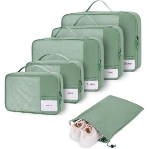 imageECOHUB 4 Set 6 Set Packing Cubes for Travel Durable Suitcase Organizer Bags Set with Personalized Tag Various Sizes Travel Essentials Traveling Accessories for Luggage Machine WashableNo CompressGreen