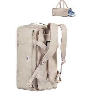 imageECOHUB 40L Gym Bag for Women Men Water Resistant Sports Duffle Bag with Shoe Compartment ampamp Wet Pocket Travel Weekender Camping BackpackBeige