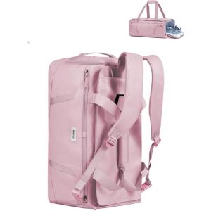 imageECOHUB 40L Gym Bag for Women Men Water Resistant Sports Duffle Bag with Shoe Compartment ampamp Wet Pocket Travel Weekender Camping BackpackPink