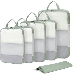 imageECOHUB 6 Set Compression Packing Cubes Lightweight Vacation Travel Essentials Durable Travel Accessories for Suitcase Carry On Luggage Organizer Bags Set with YKK Zippers Shoe Bag GreenGreen