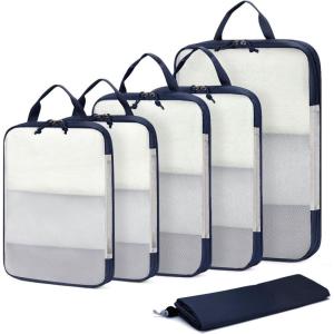 imageECOHUB 6 Set Compression Packing Cubes Lightweight Vacation Travel Essentials Durable Travel Accessories for Suitcase Carry On Luggage Organizer Bags Set with YKK Zippers Shoe Bag GreenDark Blue