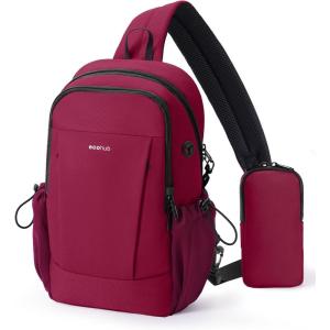 imageECOHUB Crossbody Bags for Women Men AntiTheft RFID Blocking Roomy Sling Backpack with Sturdy SBS Zippers Water Resistant Chest Shoulder Bag Daypack with 9 Pockets Travel Work Hiking BlackRed