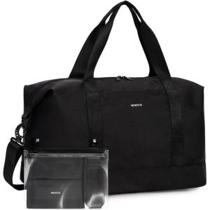 imageECOHUB For Spirit Airlines Personal Item Bag 18x14x8 Underseat Carry on Luggage with Removable Wet Bag Travel Duffel Bags Weekender for Women 30L BeigeBlack