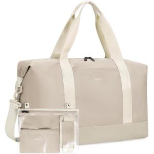 imageECOHUB For Spirit Airlines Personal Item Bag 18x14x8 Underseat Carry on Luggage with Removable Wet Bag Travel Duffel Bags Weekender for Women 30L BeigeBeige