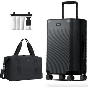 imageECOHUB Hardside Expandable Carry On Luggage 20quot Rolling Luggage 22x14x9 Airline Approved with Spinner Wheels ampamp TSA Lock Lightweight Small Hardshell Travel Suitcase Valises 20inch Carryon BlackBlack