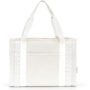 imageECOHUB Lace Bows Canvas Tote Bag for Women Suitable for Birthday Beach Wedding HoneymoonBeige  Canvas  22l