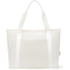 imageECOHUB Lace Bows Canvas Tote Bag for Women Suitable for Birthday Beach Wedding HoneymoonBeige  Canvas  24l