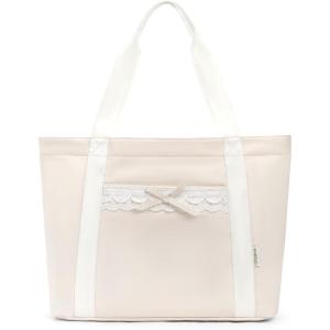 imageECOHUB Lace Bows Canvas Tote Bag for Women Suitable for Birthday Beach Wedding HoneymoonBeige  Polyester  24l