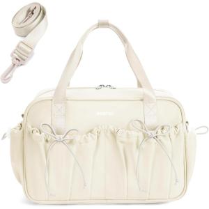 imageECOHUB Small Gym Bag for Women Mini Gym Duffle Bag with Wet Compartment Bowknot Sports Bag Cute Gym Tote Bag Dance Yoga Workout Travel Bags BlackBeige