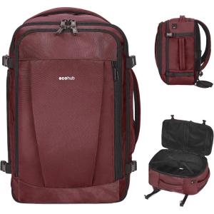 imageECOHUB Travel Backpack 18x14x8 Spirit Airlines Personal Item Bag Carry On Backpack 13 Pockets Large Work Casual Daypack for men Airline Approved Waterproof Gym Backpack with Charging Port Light GreyRed