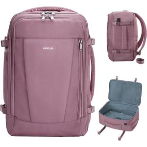 imageECOHUB Travel Backpack 18x14x8 Spirit Airlines Personal Item Bag Carry On Backpack 13 Pockets Large Work Casual Daypack for men Airline Approved Waterproof Gym Backpack with Charging Port Light GreyPink