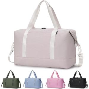 imageECOHUB Travel Duffel Bag Water Resistant Weekender Bag Carry On Bags for Women Sport Gym Bags for Men Hospital Bag for Labor and Delivery Overnight Bag Luggage Bag with Trolley Sleeve 30L Grayish BlueBeige