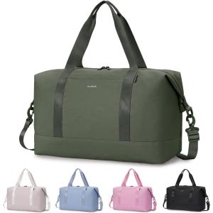 imageECOHUB Travel Duffel Bag Water Resistant Weekender Bag Carry On Bags for Women Sport Gym Bags for Men Hospital Bag for Labor and Delivery Overnight Bag Luggage Bag with Trolley Sleeve 30L Grayish BlueArmy Green