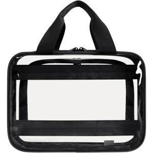 imageECOHUB Travel Toiletry Bag Easy Clean Makeup Organizer See through Hanging Cosmetic Bag Travel Accessories Fit Full Sized Toiletries Shampoo Toothbrush Bags for Women MenBlack