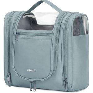 imageECOHUB Travel Toiletry Bag Hanging Toiletry Bag for Women Fullsize Container Waterresistant Travel Makeup Organizer Toiletries Grey PATENT PENDING