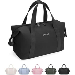 imageECOHUB Travel Toiletry Bag for Women Waterresistant Makeup Bag Lightweight Cosmetic Bag Travel Essentials Toiletries Bag Recycled Makeup Organizer for FullSized Toiletries BeigeBlack