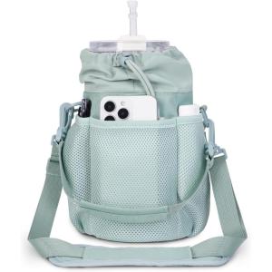 imageECOHUB Water Bottle Holder with Strap Full Coverage Stanley Cup 4030 oz Tumbler Insulated Water Bottle Carrier Bag with Back Safety Pocket Crossbody Sling with Handle for Walking Patent Pendinggreen