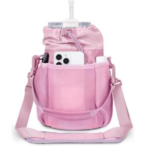 imageECOHUB Water Bottle Holder with Strap Full Coverage Stanley Cup 4030 oz Tumbler Insulated Water Bottle Carrier Bag with Back Safety Pocket Crossbody Sling with Handle for Walking Patent Pendingpink