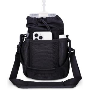 imageECOHUB Water Bottle Holder with Strap Full Coverage Stanley Cup 4030 oz Tumbler Insulated Water Bottle Carrier Bag with Back Safety Pocket Crossbody Sling with Handle for Walking Patent Pendingblack