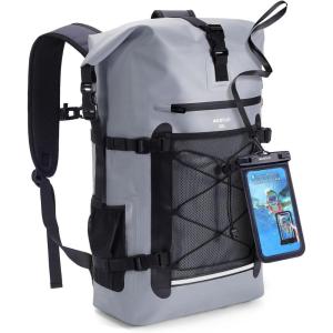 imageECOHUB Waterproof Backpack for Women Men 30L RollTop Closure Heavy Duty Dry Bag for Travel with IPX8 Waterproof Phone CaseGrey