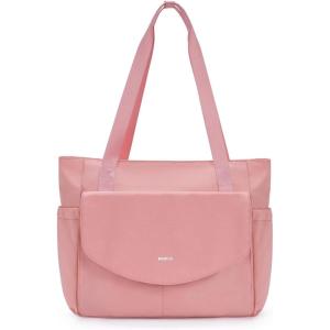 imageECOHUB Tote Bag for Women with RFID Pocket ampamp Laptop Compartment ampamp Cup Holder ampamp Luggage Sleeve for Work Travel College CasualPink