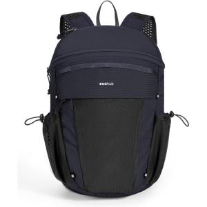 imageECOHUB 15L Lightweight Casual Daypack Packable Backpack for Daily Use Hiking amp Travel Foldable Small Backpack with Stretch Mesh Pockets WaterResistant Nylon Reflective DesignBlack