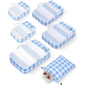 imageECOHUB 6 Set Packing Cubes for Travel Suitcase Organizer Bags for Luggage Lightweight Carry On Suitcase with Lable amp Personalized TagLight Blue