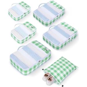 imageECOHUB 6 Set Packing Cubes for Travel Suitcase Organizer Bags for Luggage Lightweight Carry On Suitcase with Lable amp Personalized TagLight Green