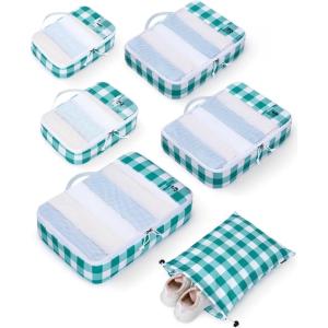 imageECOHUB 6 Set Packing Cubes for Travel Suitcase Organizer Bags for Luggage Lightweight Carry On Suitcase with Lable amp Personalized TagTurquoise Green
