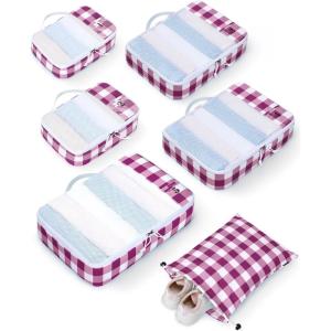 imageECOHUB 6 Set Packing Cubes for Travel Suitcase Organizer Bags for Luggage Lightweight Carry On Suitcase with Lable amp Personalized TagWine Red