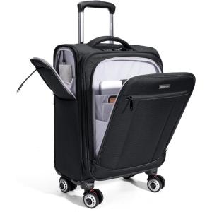 imageECOHUB Carry On Luggage Airline Approved 20 Inch Softside Carry On Suitcase with Spring ShockAbsorbing Spinner Wheels Lightweight Travel Luggage with TSA Lock 22x14x9 CarryOn BagBlack