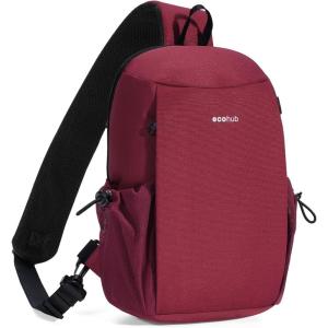 imageECOHUB Sling Bag for Women Men Anti Theft Crossbody Bags Travel Purses Anti Theft Crossbody Hiking Backpacking Packs BlackRed