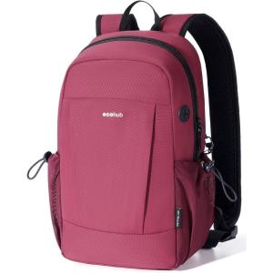 imageECOHUB Mini AntiTheft RFID Backpack for Women and Men WaterResistant Lightweight Travel Daypack with iPad Sleeve Key Holder 9 Pockets Daily Short Trips BlackRed