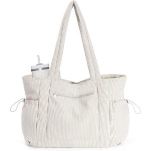 imageECOHUB Tote Bag for Women Work Tote Bags with Laptop Compartment Large Corduroy Tote Bag Shoulder Bag Handbag for TravelBeige