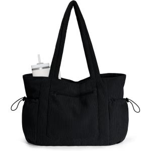 imageECOHUB Tote Bag for Women Work Tote Bags with Laptop Compartment Large Corduroy Tote Bag Shoulder Bag Handbag for TravelBlack