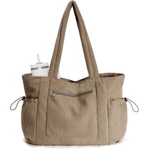 imageECOHUB Tote Bag for Women Work Tote Bags with Laptop Compartment Large Corduroy Tote Bag Shoulder Bag Handbag for TravelDark Khaki