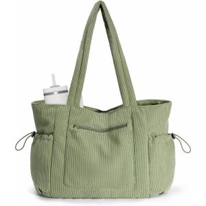 imageECOHUB Tote Bag for Women Work Tote Bags with Laptop Compartment Large Corduroy Tote Bag Shoulder Bag Handbag for TravelGreen